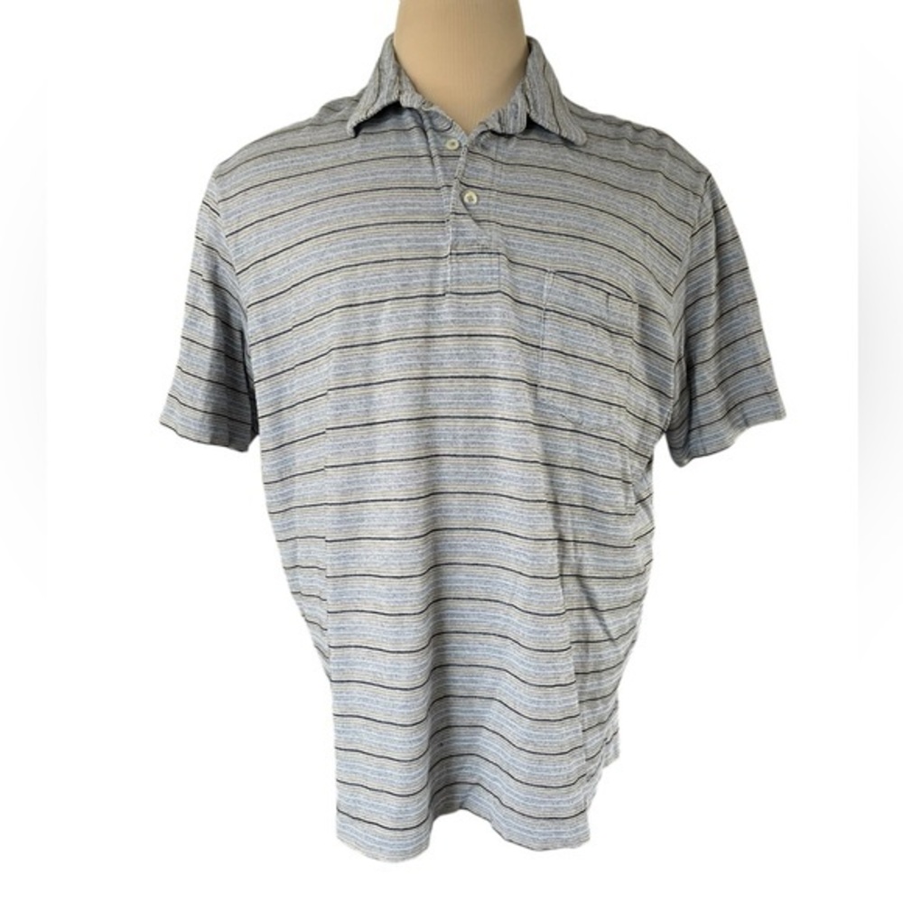 POLO RALPH LAUREN Pima Cotton Blue Tan Striped Short Sleeve Collar Shirt‎ XXL